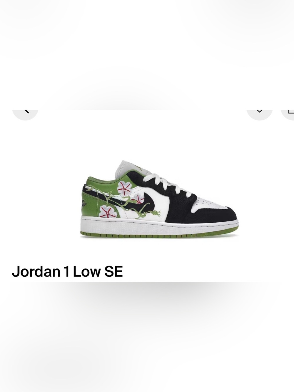 Jordan Kids Low Top Sneaker - White/Black/Green with Pink Floral